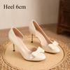 Women's Nude Side-opening High Heels with Stilettos, Beautiful and Elegant Patent Leather Bow Round-toed Single Shoes