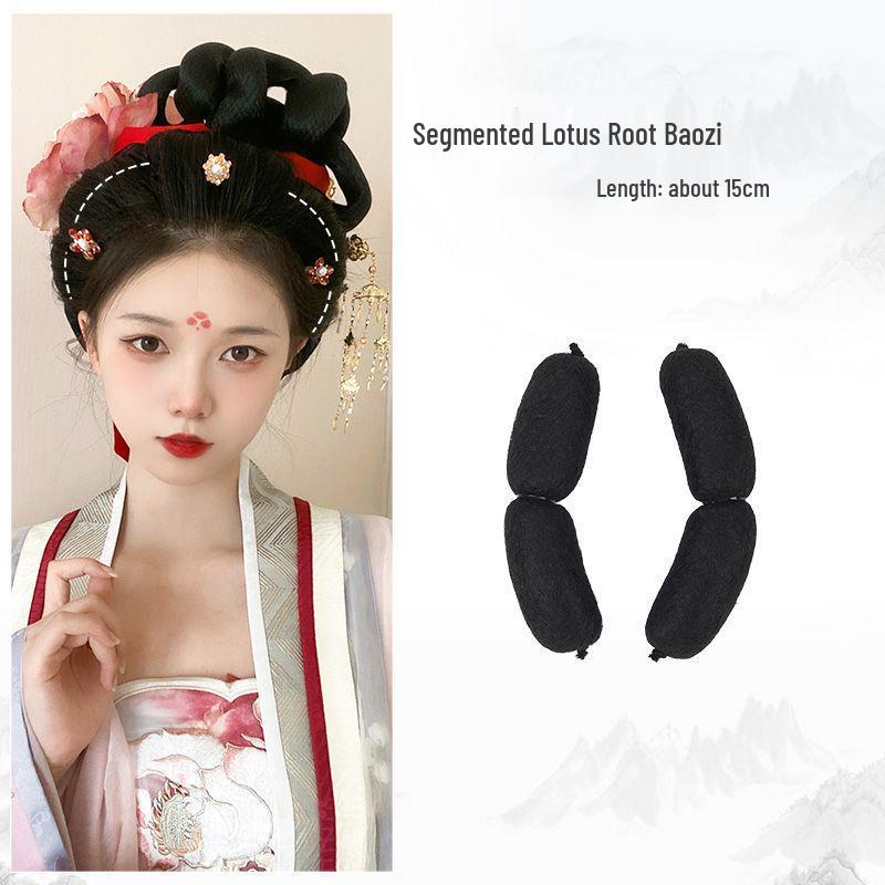 Tang Dynasty Wig Bag: Style-Ready Head-Covering with Side Ties, Hanfu-Inspired Round Hair Roller Pad.
