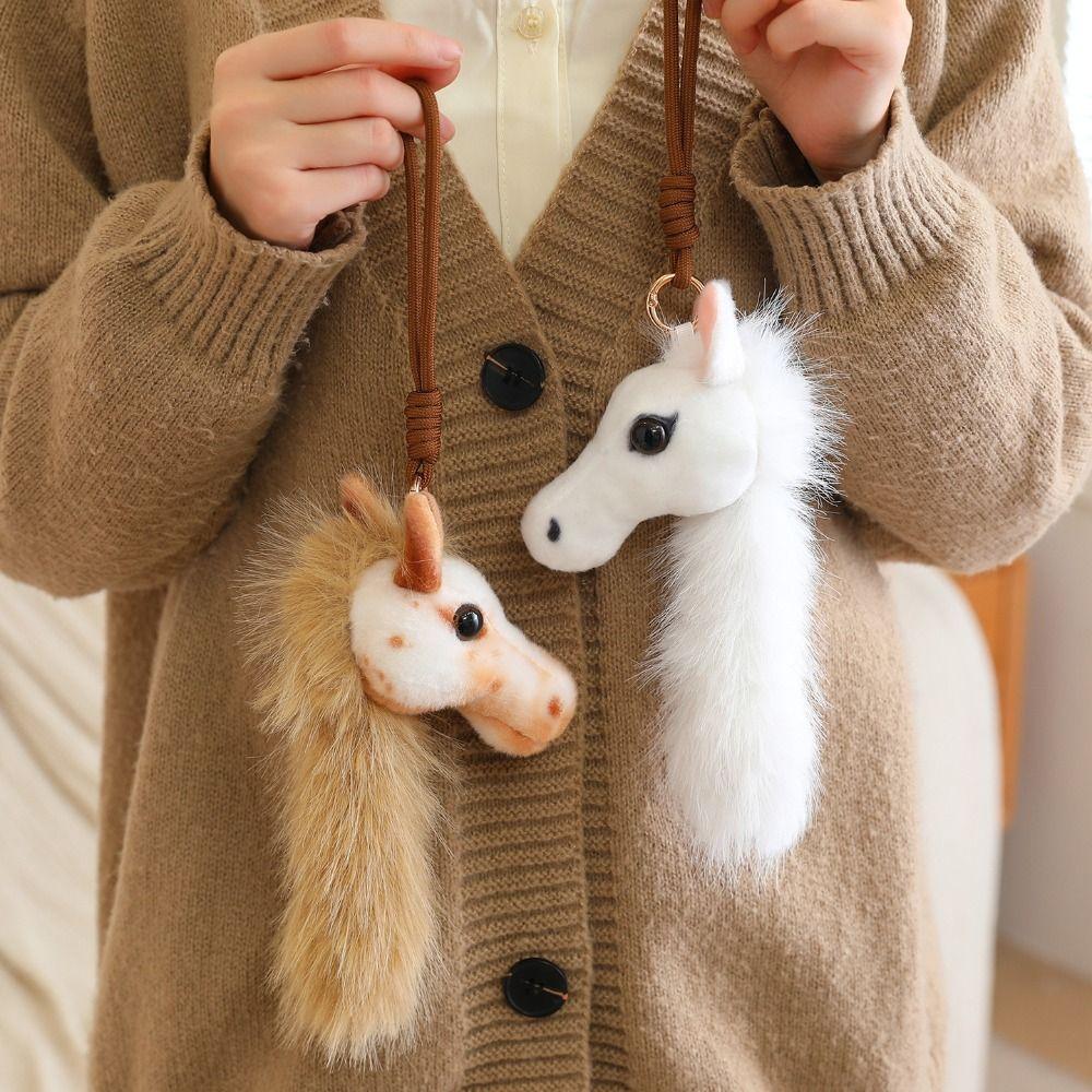 PP Cotton Pony Head Pendant Fluffy Mascot Pony Doll Horse Plush Toy Backpack Decoration