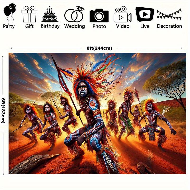 

Tribal Warriors Tapestry African Dance Traditional Costume Cultural Heritage Wall Hanging Ethnic Art 2D Flat Printed Backdrop 74x94cm(29x37in)