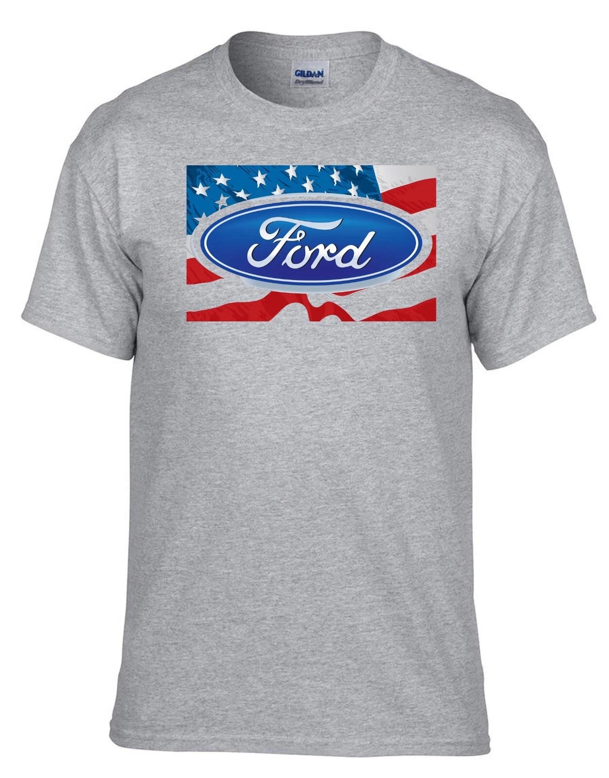 Ford USA Flag Car Grey Kids T-Shirt -002_Size-Kids- M
