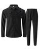 Men's Double-Pocket Waffle Two-Piece Set: Long-Sleeved Shirt and Pants for Autumn