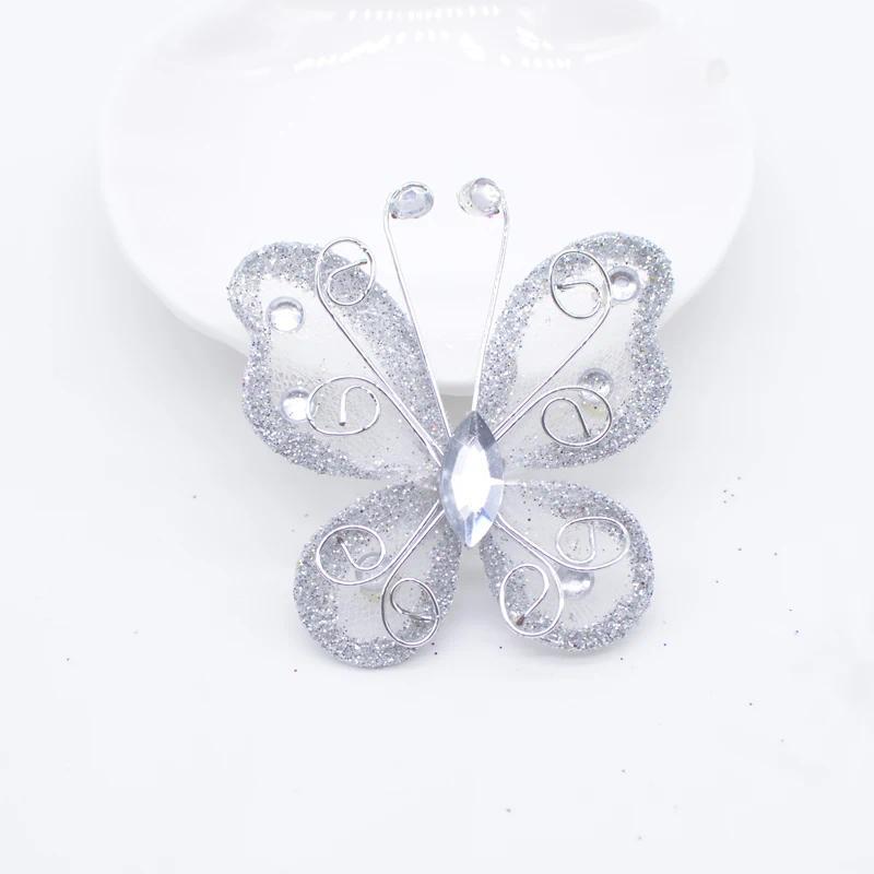 4 Stück Bling Puder Harz verzierte Drahtgeflecht Schmetterlingsapplikationen für Kleidung Hut Schuhe Nähaufnäher DIY Kopfschmuck Haarspangen Dekor