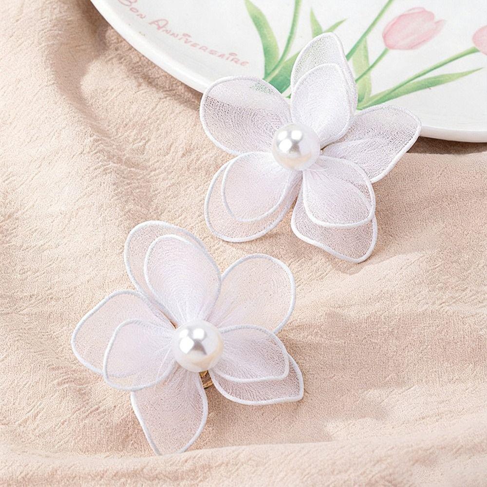 Mesh Petal Stud Earrings Fabric Mesh Stud Earrings Gifts Pearl Geometric Earring