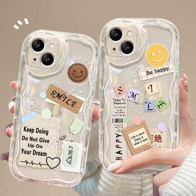 Passend für Apple 15 Handyhülle IPhone 14promax/13 Smiley Face Tag Englisch 11/12 Transparentes Silikon Xr