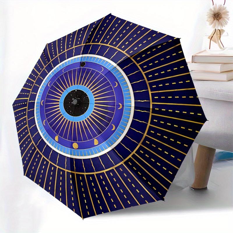 Elegant Blue and Gold Circular   Modern Abstract Design Umbrella, Portable 3 Fold Compact Umbrella for Men & Women,S91