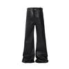 ZYLLO Streetwear Black Wax Leather Strecth Jeans for Men Ropa Hombre Baggy Y2k Flare Pants Oversized Straight Denim Trousers