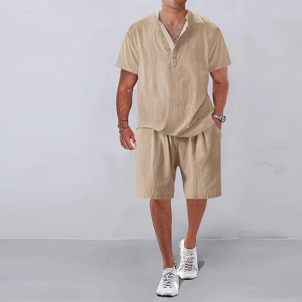 

Летние мужские костюмы, рубашка с коротким рукавом, комплект из 2 предметов, повседневные короткие брюки, спортивные костюмы, мужские спортивные комплекты из двух предметов, белый, черный XXL хаки