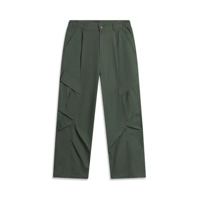Li Ning CF Suo Solid Color Loose Wide Leg Comfortable Casual Pants Men Bottoms Dark-Green AKXU503-1