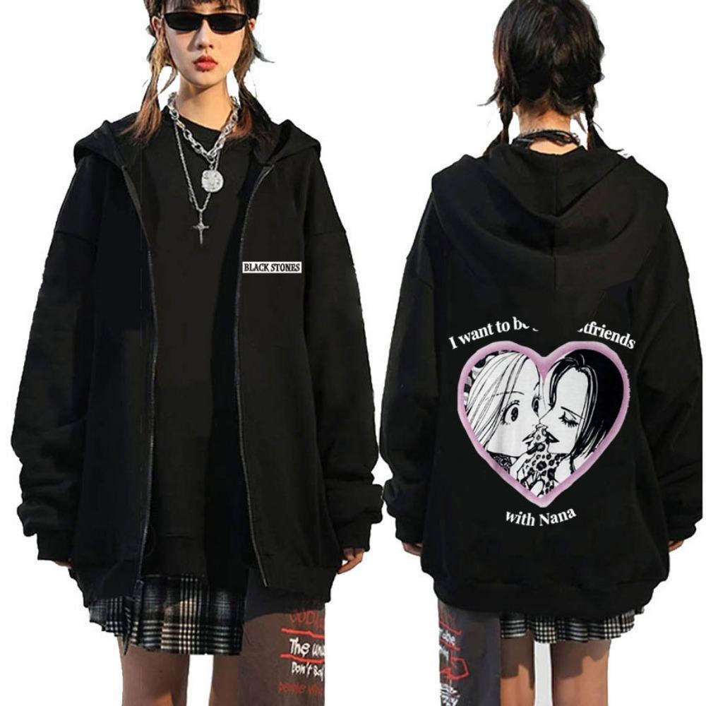 Japanese Anime Black Stone Zipper Hoodie Men's and Women's Manga Casual Zipper Jacket Men's Retro Harajuku Zipper Sweatshirt