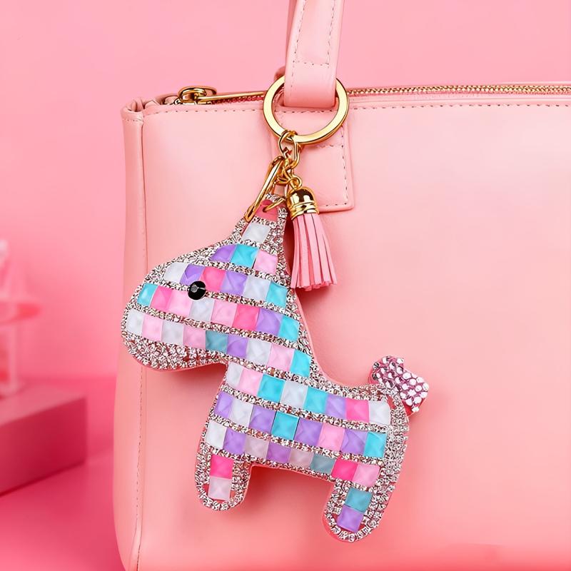 Cute Rhinestone-Studded Pony Keychain Car Keychain Women'S Bag Charm Small Gift