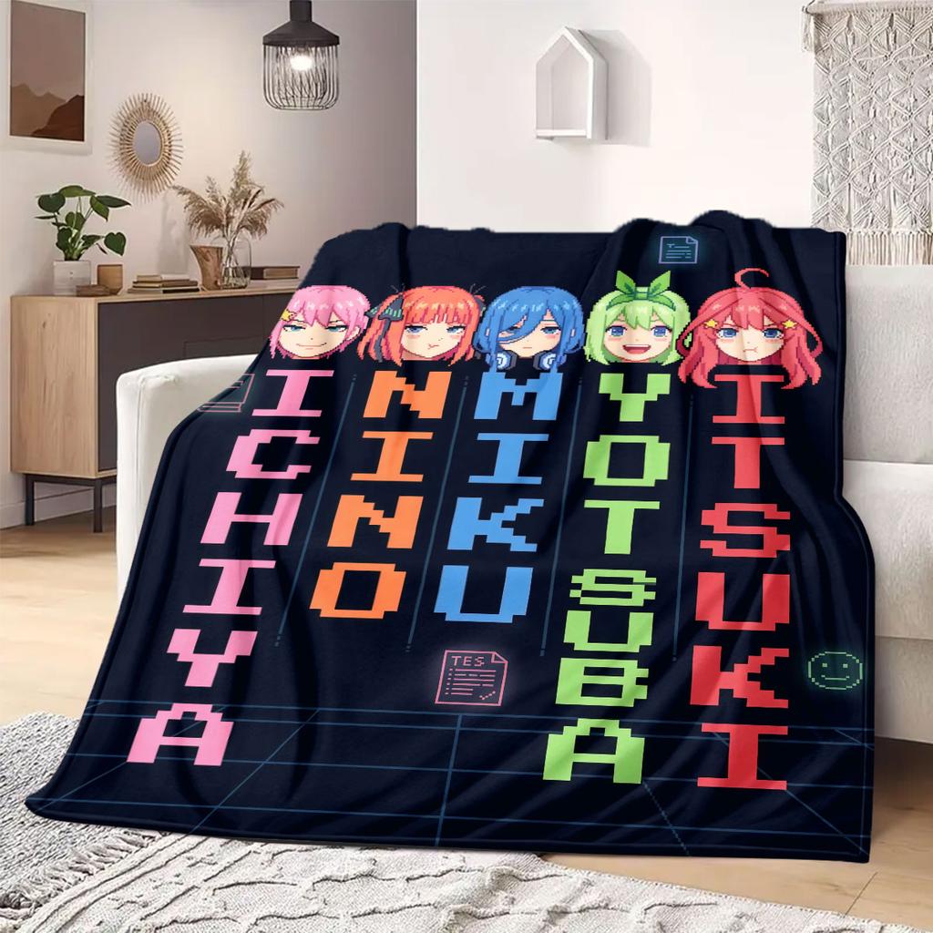 The Quintessential Quintuplets 2D Print Flannel Blanket, Cartoon Characters for Couch Bed, Travel Picnic Nap Blanket_LIAN