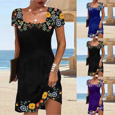 Frauen Oversize Sommer Casual Kurzarm Square Neck Gedruckt Ärmel Kleider Lose Kleid