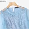 ZANZEA Women Casual Round Neck Ruffles Sleeve Lace Patchwork Blouse