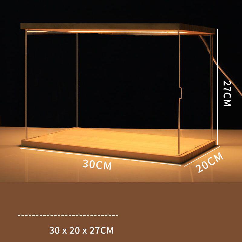 LED Lighted Acrylic Display Case,Display Box for Collectibles and Action Figures,Clear Dustproof Organizer with Wooden Base