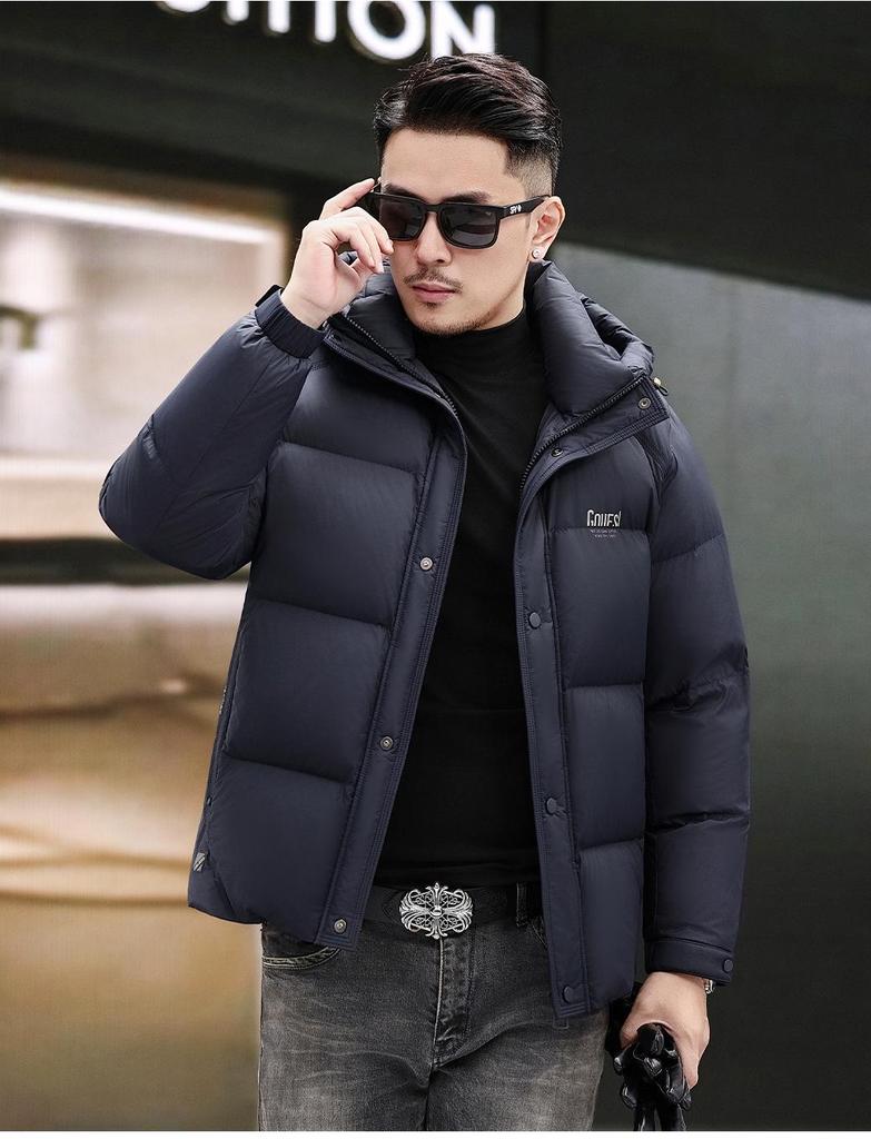 Men's Winter Hooded Short Down Jacket - Thick, Warm, 90% White Duck Down Coat