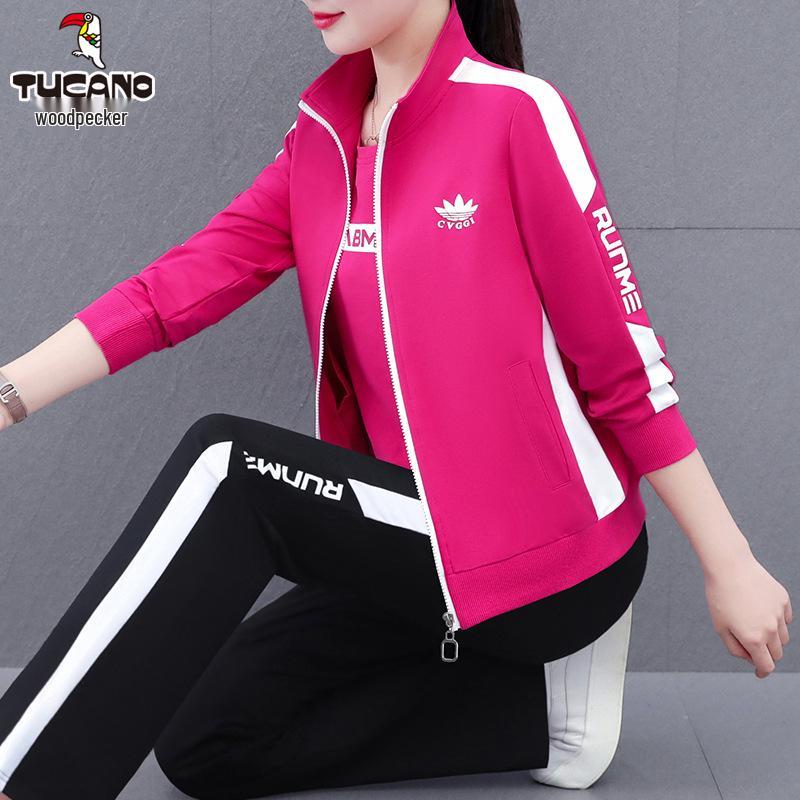 

Woodpecker 2025 Spring/Autumn Mom s Casual Cotton Sports Three-Piece Set with Stripes for Fashionable Square Dance L for 95-110kg