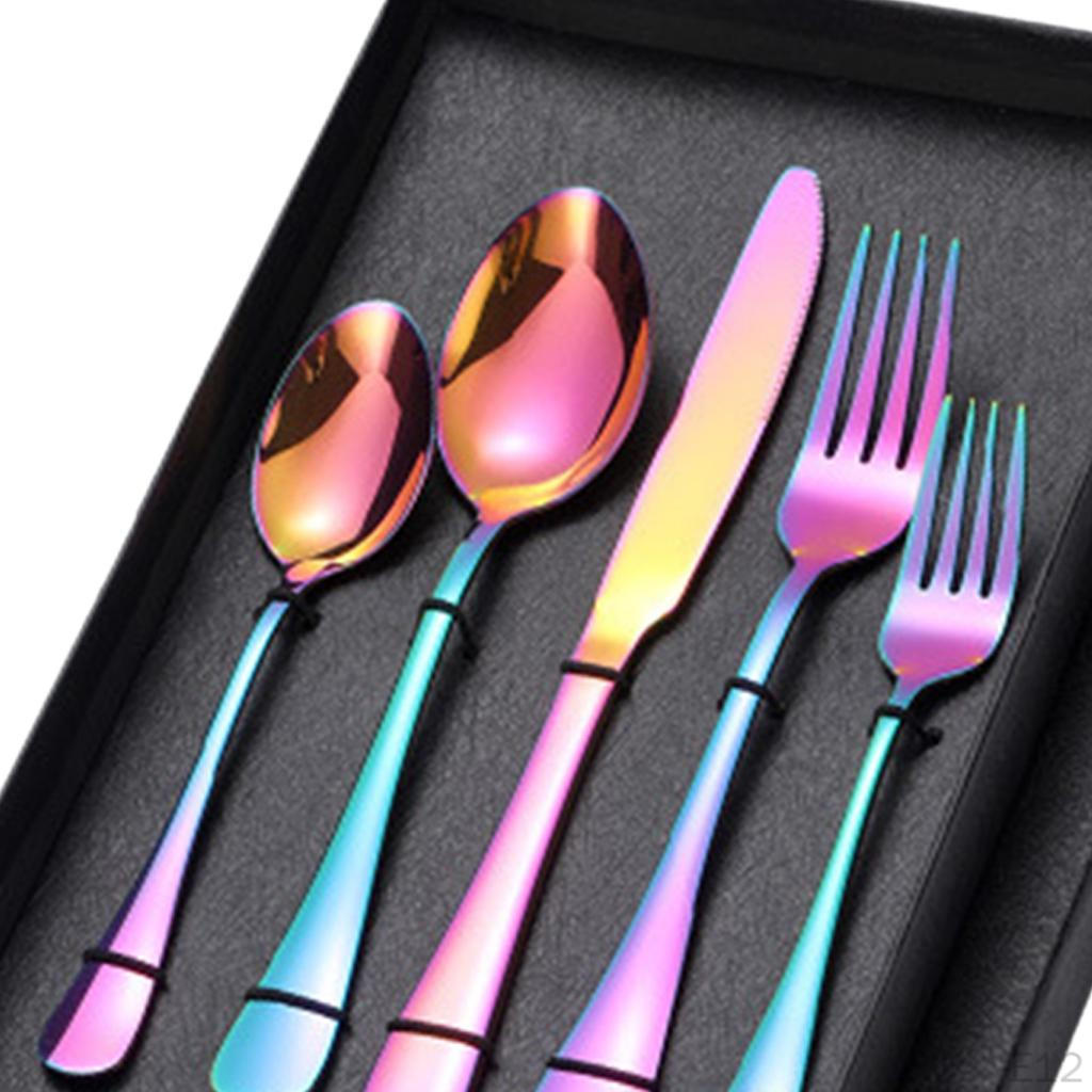 5Pcs Portable Stainless Steel Flatware Reusable Tableware Lightweight Backpacking Cutlery Dinnerware
