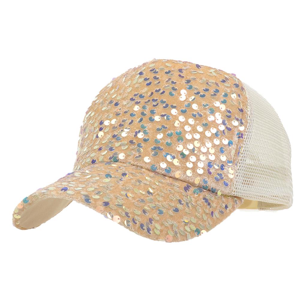 Fashion Ladies Full Sequin Decor Trucker Cap, Shiny Mesh Back Peaked Hat, Adjustable Sun Protection Baseball Hat for Outdoor Vacation
