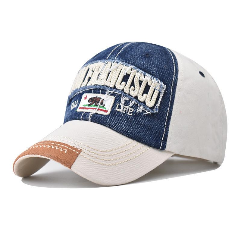 

Sanfrancisco Letter Embroidery Denim Baseball Cap With Curved Brim For Men And Women бежевий