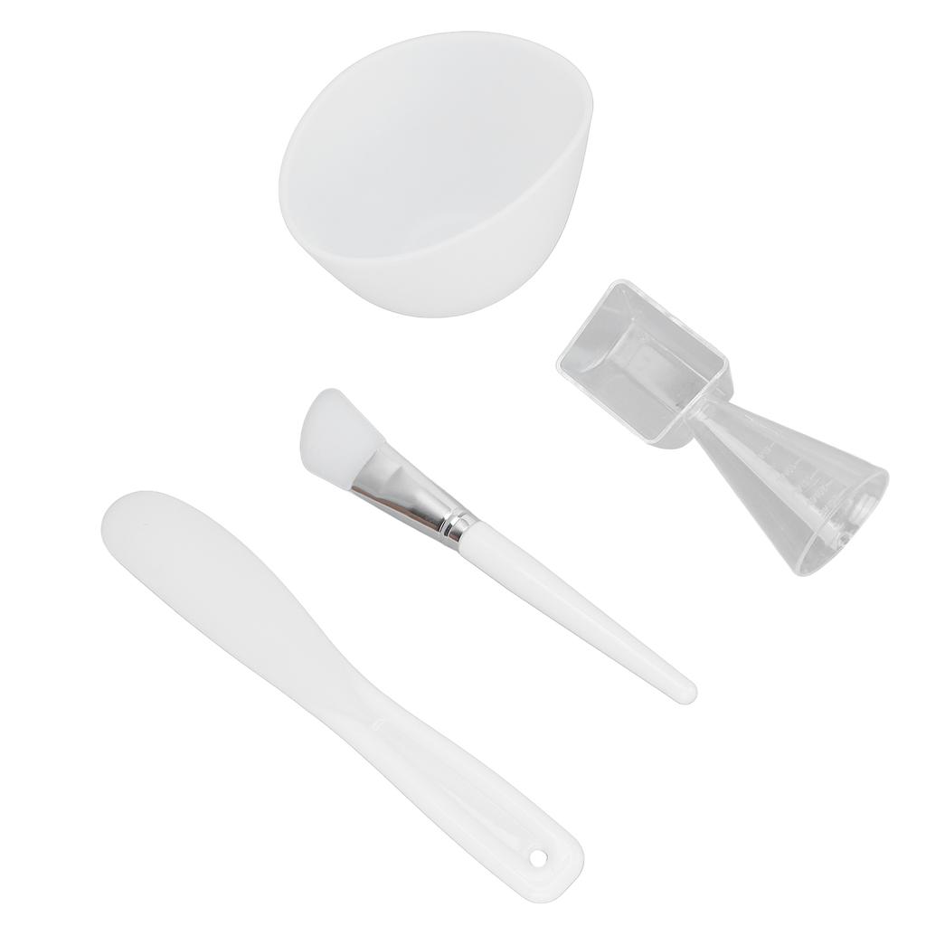 4 stuks Gezichtsmasker Kom Set Maatlepel Spatel Siliconen Kwast Wasbare Huidmasker Applicator Wit