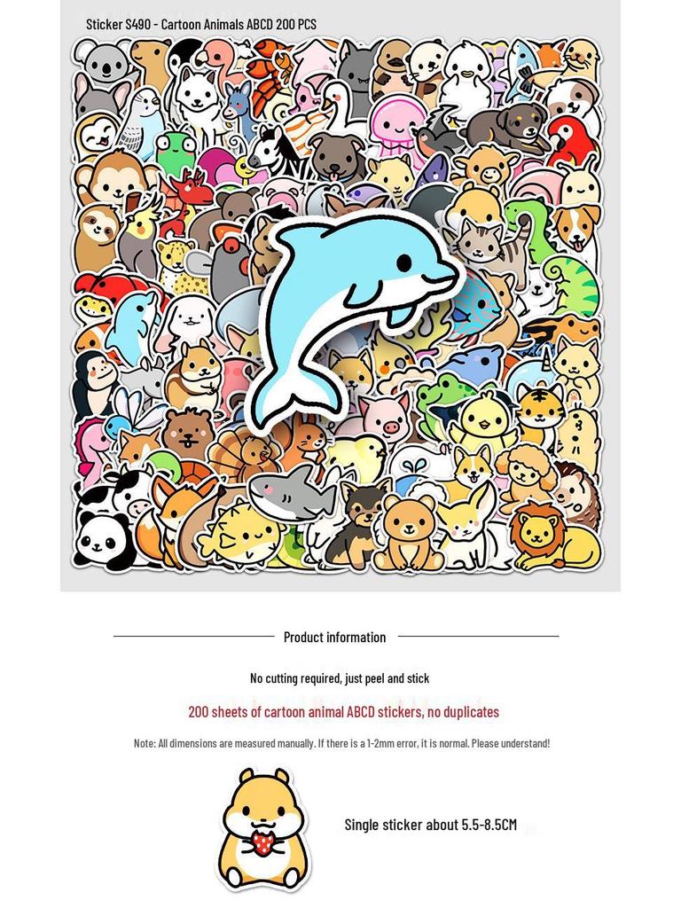 Cute Cartoon Animal Stickers (200 Sheets) for Kids: Waterproof Decorations for Journals, Planners, Cards, and Phone Cases