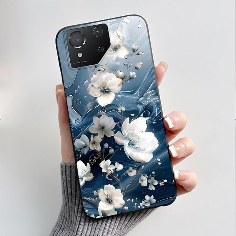 For ASUS ROG Phone 8 Case For ROG Phone 8 Pro Case Capa Soft Silicone Black Shell Cover Cute Flower Cartoon Printing Phone Cases