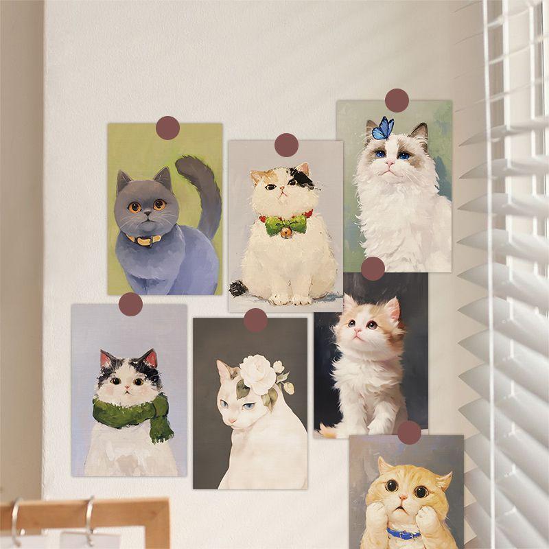 10 Sheets /set Cat Album Card Art Animal Illustrations Nordic-style Decorative Wall Stickers for Living Room