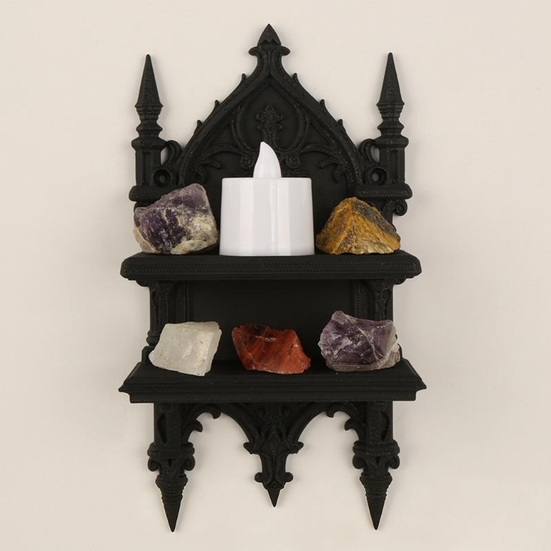 Sturdy Gothic Double Wall Mount Shelf For Heavy Books And Plant Strong Plastic Construction Easy To Assemble Rack