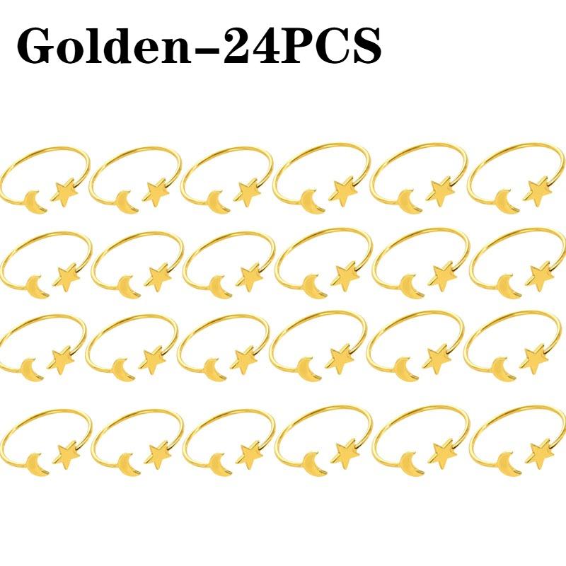 1-24PCSFashion Simple Alloy Moon Star Napkin Rings Gold Metal Table Decor for Ramadan Eid Islamic Party Banquet Kitchen Home Use