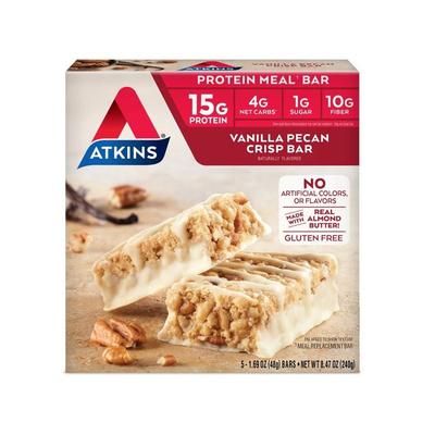 Atkins Proteinreicher Mahlzeitenriegel Vanille Pekannuss Knusper, 240g, 1 Stück