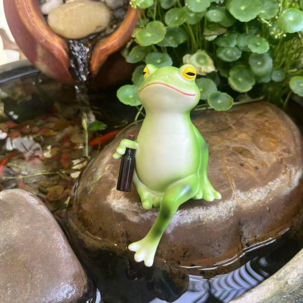 

Cartoon Frog Figurine Resin Frog Ornament Decor Funny Animal Miniatures Sculpture Courtyard зелёный
