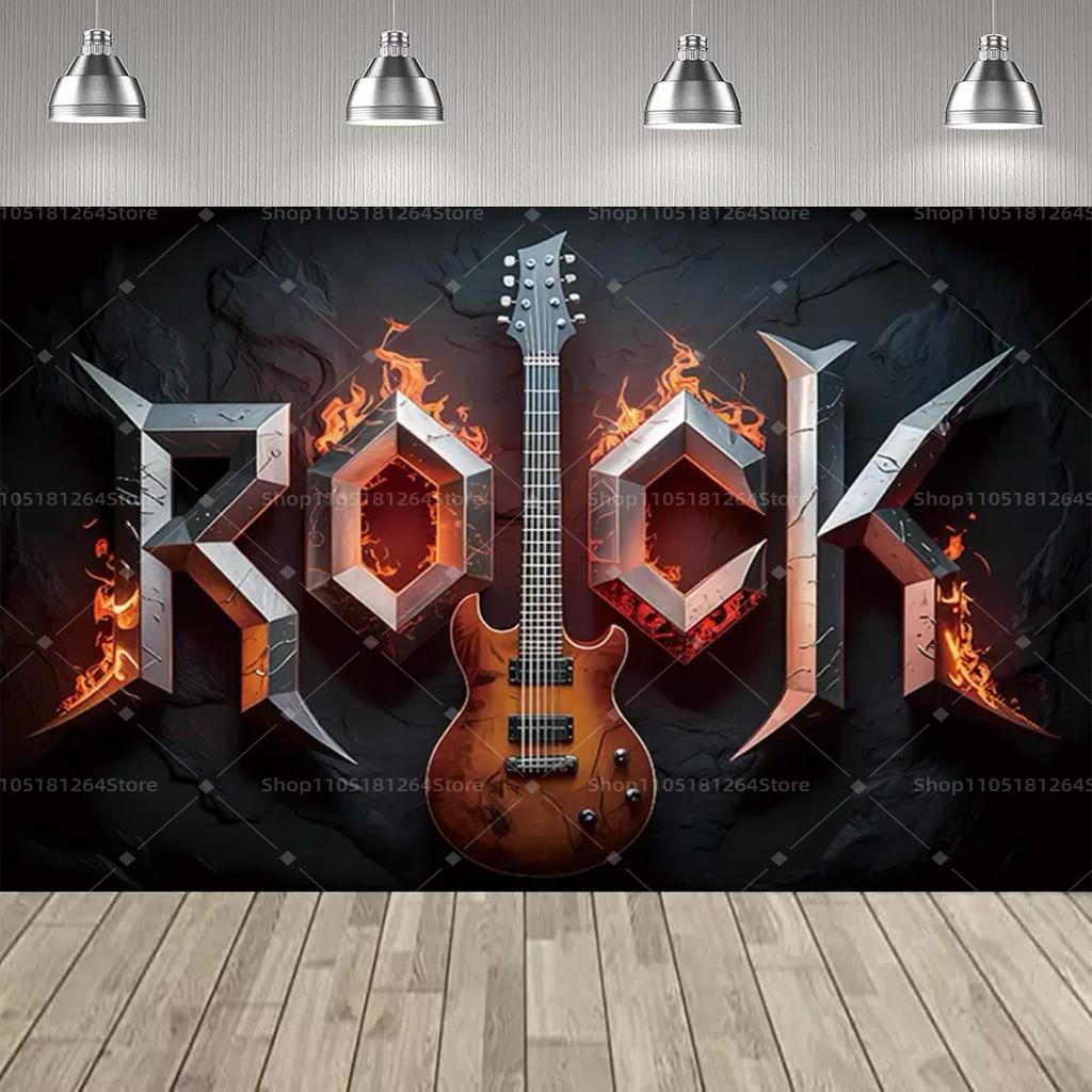 Rock Roll Music Theme Party Decoration Backdrop  Music Event Guitar Microphone Drum Party Decoration Banner Party Supplies210