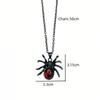 Gothic Punk Sliver Color Simulation Spider Insect Red Oval Crystal  Pendant Necklace for Women Men Hallowmas Jewelry Accessories