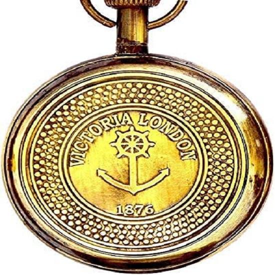 Brass Vintage Victoria London 1876 Table Clock and Compass Shelf Clock Victoria Stand Watch