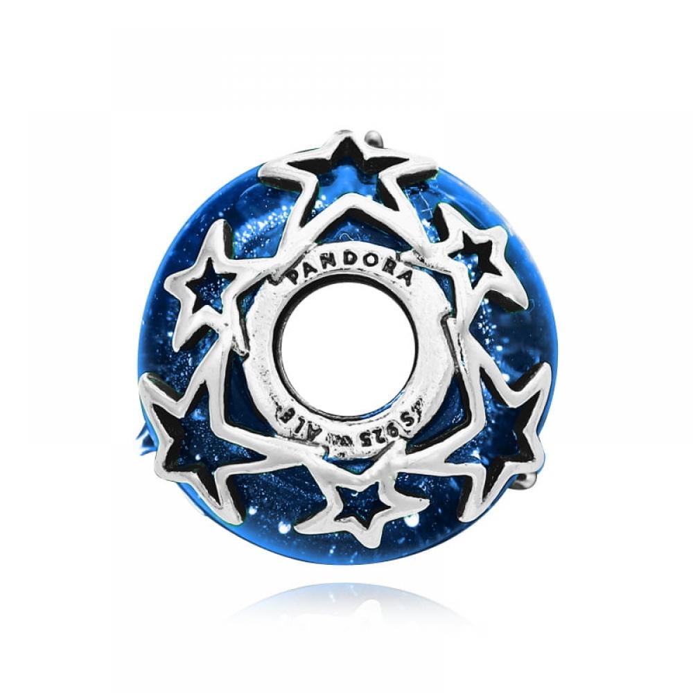 Pandora 790015c00 Galaxy Blue Star Murano Silver Charm
