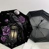 1pc Moonlit Raven with Purple Roses Umbrella with Plastic Handle,Suitable for All Seasons Home Travel Outdoor UmbrellaDD1530