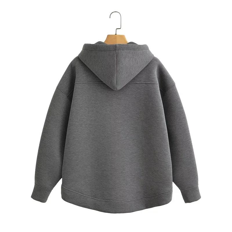 Winter New Women's Zipper Hoodie High Street Unisex Style Double Pockets Oversize Loose Sweatshirts Outerwear Top