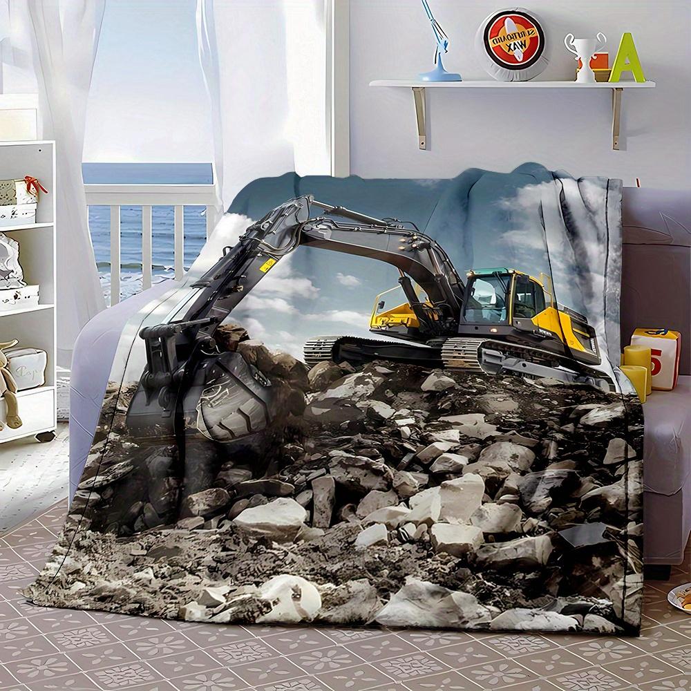 Custom Excavator Blanket Digger Construction Truck Design Personalized Name Fleece Throw All Season Soft Warm Bedding Home Decor