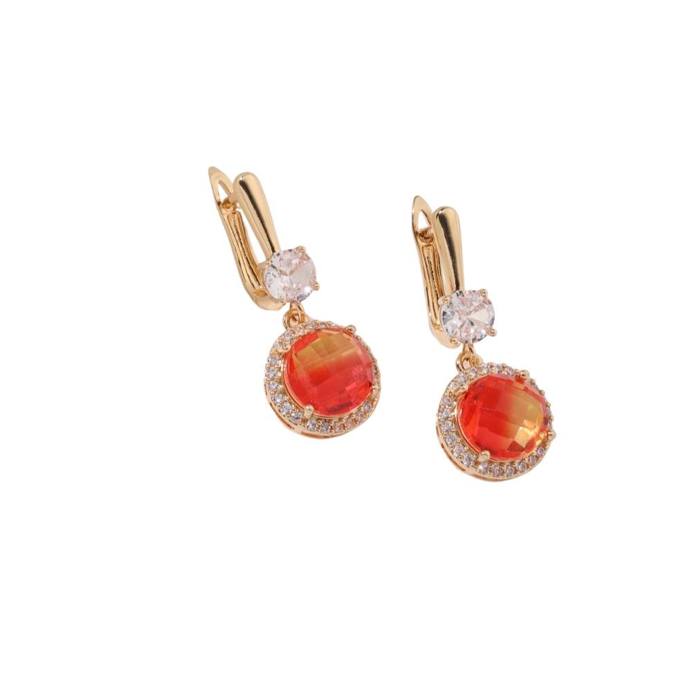 3pcs/set Luxurious  Colorful Cubic Zirconia Round Dangle Earrings Jewelry Sets for Women Wedding Daily Accessories with Stainless Steel Necklace