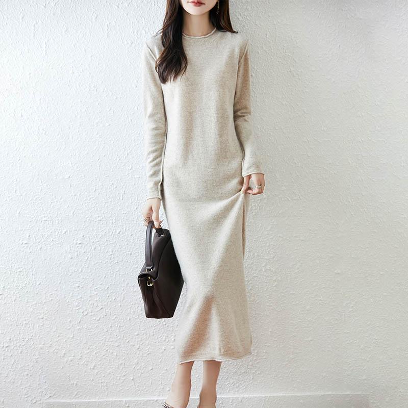 Women Sweater Dress 100% Wool MODERN NEW SAGA O-neck Knit Long Pullover Winter Jumpers Wool Long Dress Female
