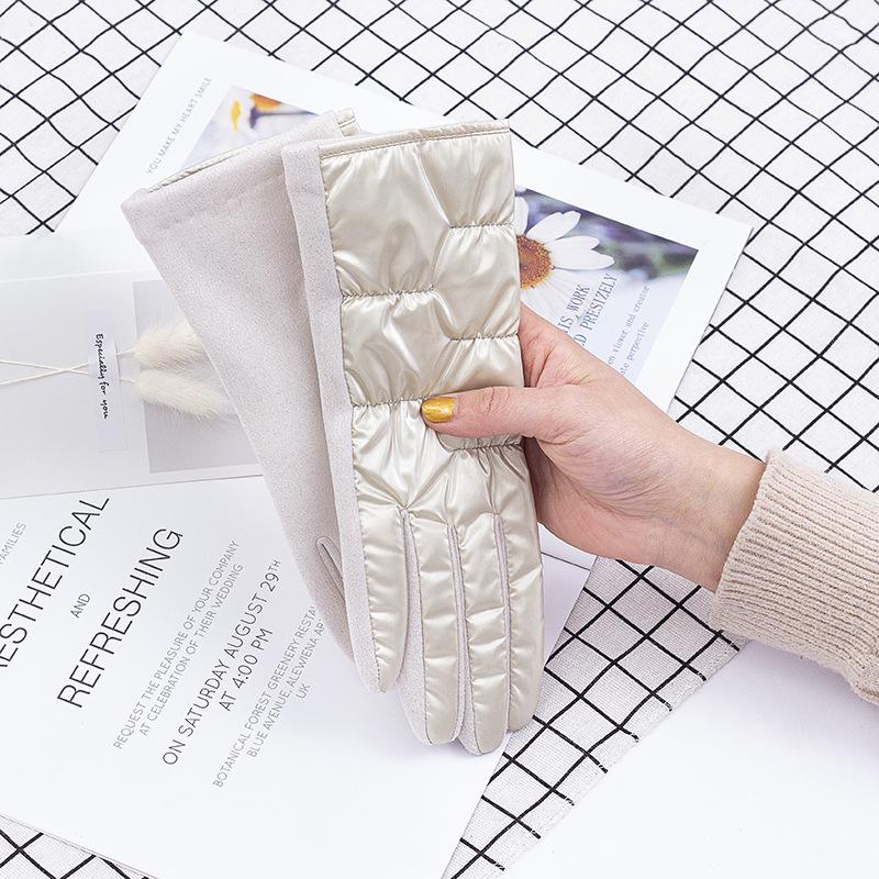 Women Gloves Down Cotton Keep Warm Winter Female Waterproof Thermal Fleece Lined Touch Screen Non-slip Riding Motorbike