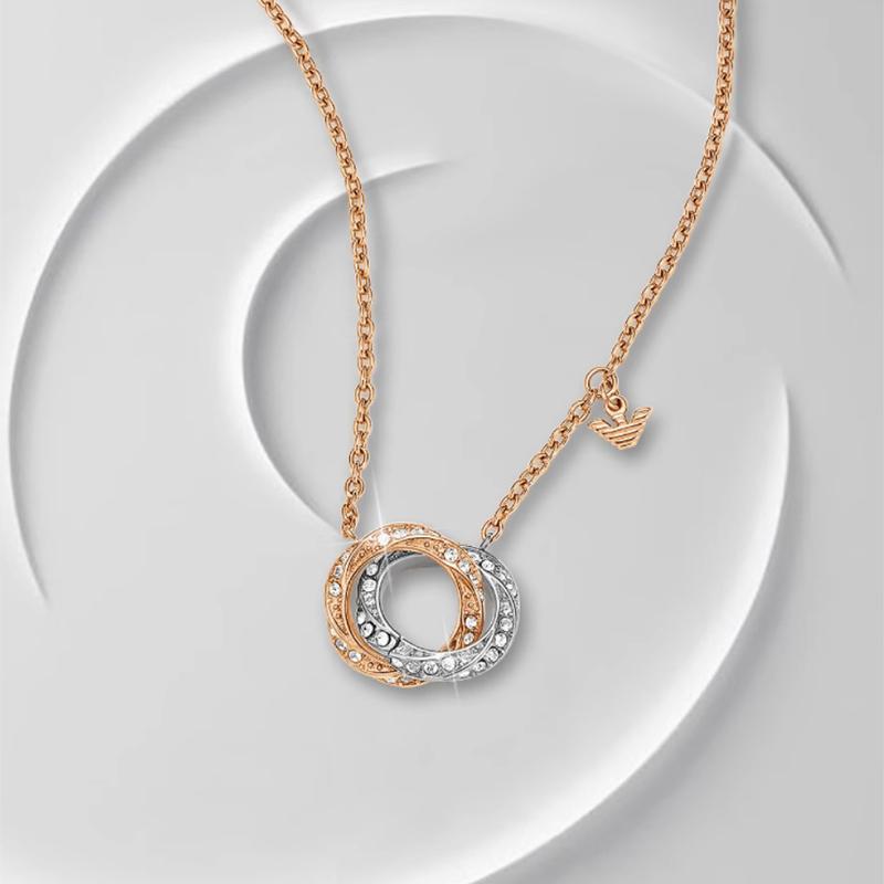 Armani Necklace EMPORIO Fashionable, Simple and Trendy Double Ring Diamond Stainless Steel Clavicle EGS3004221 F Basic Packaging-brand Original Box