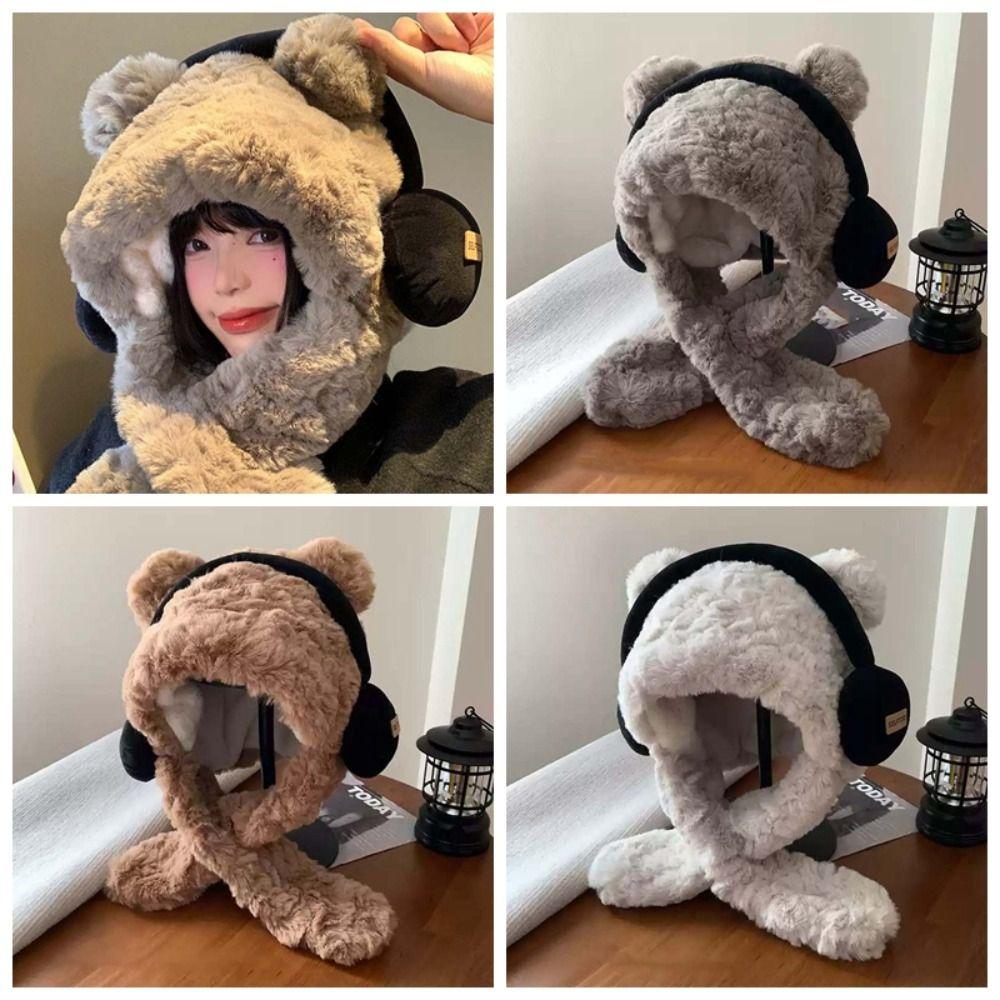 Anti-cold Bear Lei Feng Hat Windproof Ear Protection Cap Skiing Winter Plush Hat  Women