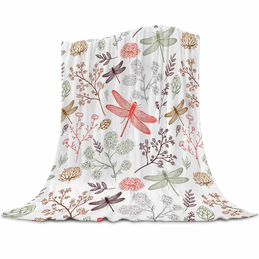 Dragonfly Print Flannel Blanket Office Nap Blanket Air Conditioner Blanket