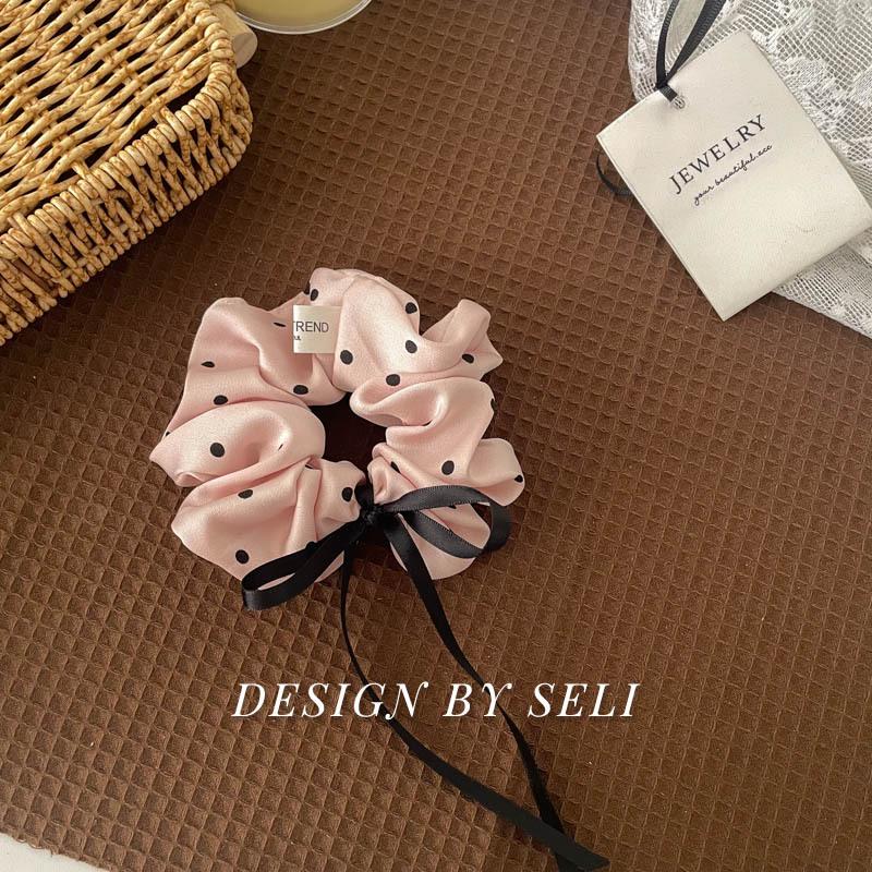 Polka Dot Satin Hair Tie Bow - Korean Style