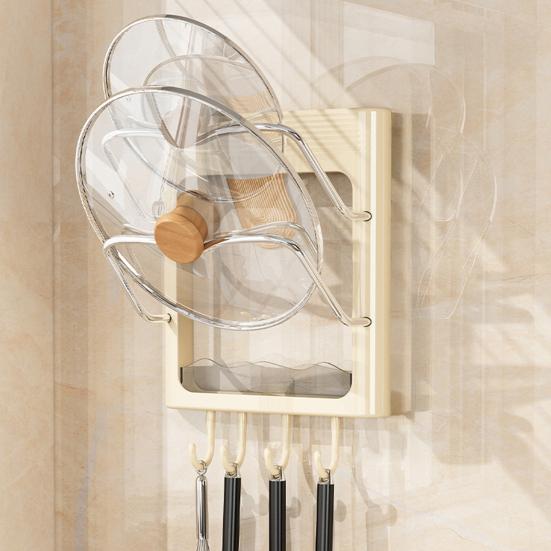 Storage Rack with Drip Tray for Pot Lids Cutting Boards Wall-mounted No Drilling Required Strong Adhesive Rack for Kitchen Organize