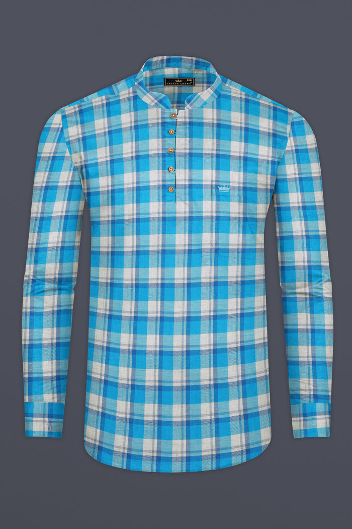 Курта-рубашка из премиального хлопка в клетку «Небесно-голубой и ярко-белый» 39