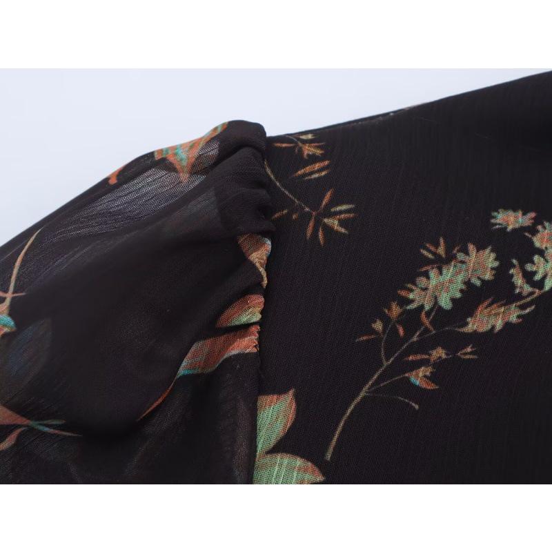 2025 Summer European & American Women's High Neck Waist-Cinching Chiffon Print Long Dress