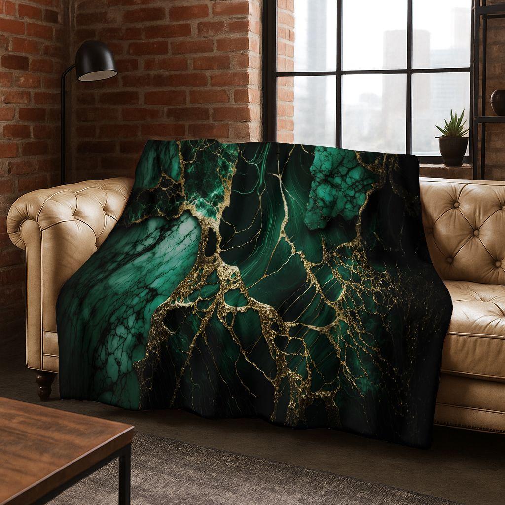Luxurious Black Green Gold Marble Colorful Stone Texture Art Flannel Blanket,Cozy Soft Throw Blanket for Home Bedroom Bed Sofa